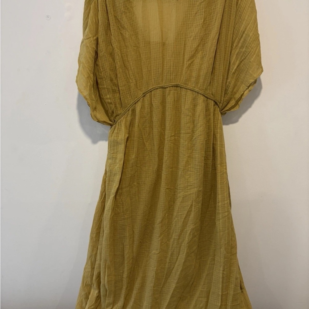Zara 100% Cotton Oversized Kaftan Mustard Structured Dress M/L - Picture 5 of 9